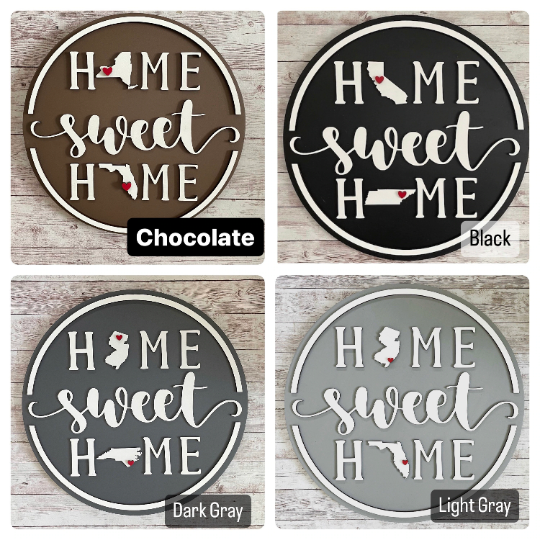 14 inch Size - Home Sweet Home Round Double State Wood Sign | State to State Housewarming Gift