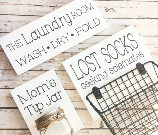 Laundry Room Sign Trio | Lost Socks Basket AND Mom's Tip Jar AND The Laundry Room Sign | Laundry Room Decor | Color Pop Series